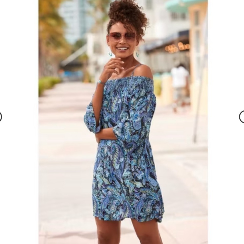 Lascana Off the Shoulder Blue Paisley Dress | Size 8 | Summer Vacation